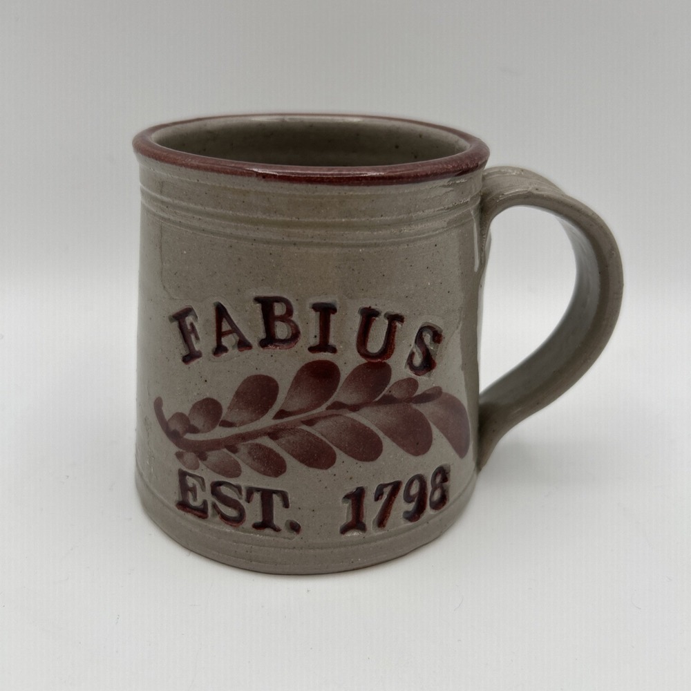 Westerwald Pottery Fabius Mug 12oz Gray Red Handmade Stoneware Rustic USA Signed